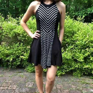 XOXO Black & White Chevron Halter Skater Dress